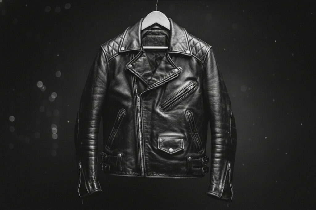 klasyczna kurtka na motor czarno biała